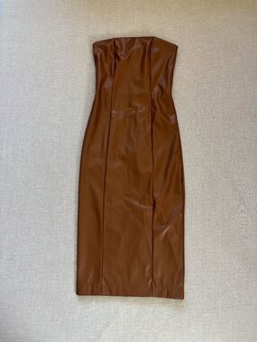 Brown pleather bodycon dress.